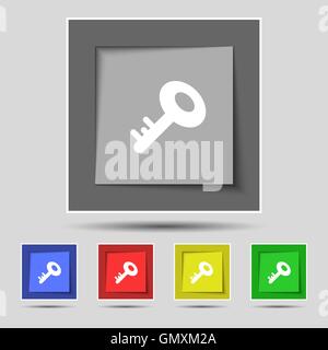 Icona del tasto sul segno originale di cinque pulsanti colorati. Vettore Illustrazione Vettoriale