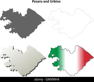 Pesaro e Urbino blank dettagliata mappa di contorno impostato Illustrazione Vettoriale