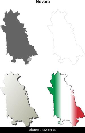 Novara blank dettagliata mappa di contorno impostato Illustrazione Vettoriale