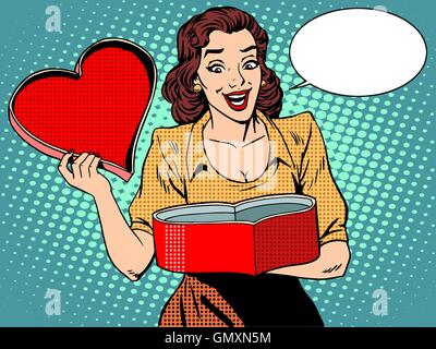 Regalo romantico amore cuore piacere femmina Illustrazione Vettoriale