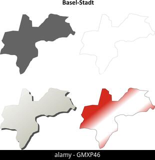 Basilea Città blank dettagliata mappa di contorno impostato Illustrazione Vettoriale