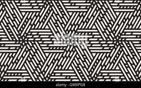 Vector Seamless in bianco e nero arrotondato triangolo linee tratteggiate modello geometrico Illustrazione Vettoriale