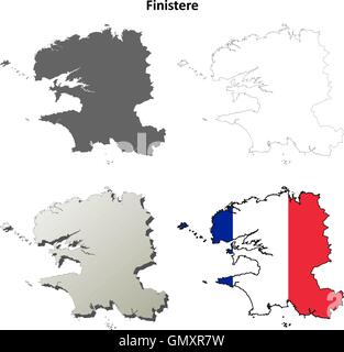 Finisterre, Bretagna mappa di contorno impostato Illustrazione Vettoriale