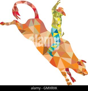 Cowboy da rodeo Bull Riding poligono bassa Illustrazione Vettoriale