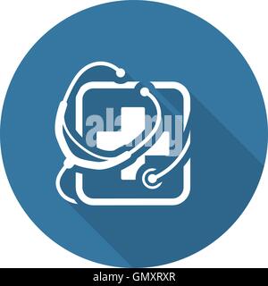 Servizi medici e la relativa icona. Design piatto. Illustrazione Vettoriale
