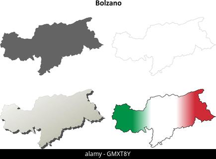 Bolzano blank dettagliata mappa di contorno impostato - Versione Italiana Illustrazione Vettoriale