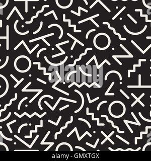 Vector Seamless in bianco e nero retrò accozzaglia geometriche forme di linea Hipster Pattern Illustrazione Vettoriale