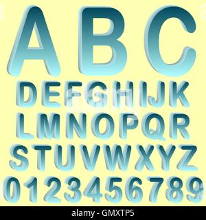 Isometrica blu 3D set di font Illustrazione Vettoriale