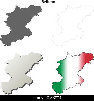 Belluno blank dettagliata mappa di contorno impostato Illustrazione Vettoriale