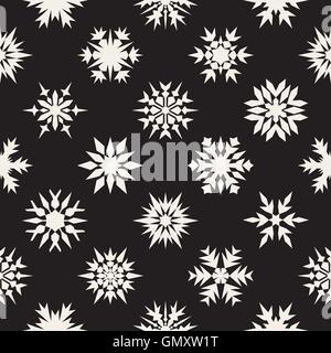 Vector Seamless in bianco e nero fiocchi di neve di pattern di ornamenti Illustrazione Vettoriale