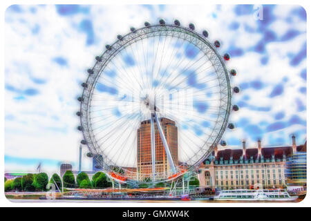 L'Occhio di Londra sulla South Bank di Londra dal fiume Tamigi Foto Stock