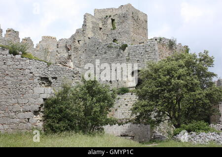 Il Castello di Puilaurens, Pirenei, Francia Foto Stock