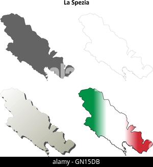 La Spezia blank dettagliata mappa di contorno impostato Illustrazione Vettoriale