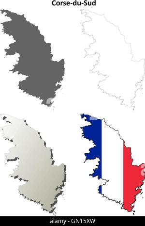 Corse-du-Sud Corsica mappa di contorno impostato Illustrazione Vettoriale