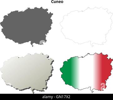 Cuneo blank dettagliata mappa di contorno impostato Illustrazione Vettoriale