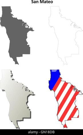 San Mateo County, California mappa di contorno impostato Illustrazione Vettoriale