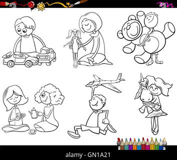 Bambini e giocattoli pagina di colorazione Illustrazione Vettoriale