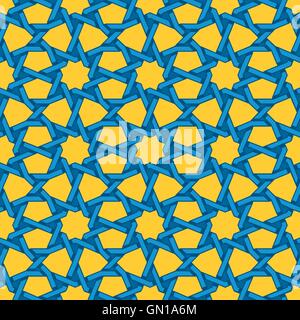 Vector Seamless blu giallo islamica linea di interallacciamento Star modello geometrico Illustrazione Vettoriale