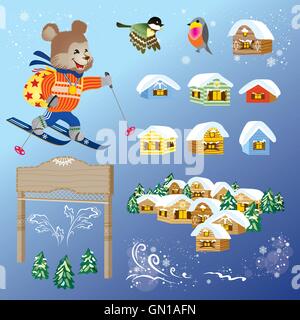 Vintage Winter Card gli elementi di design Illustrazione Vettoriale