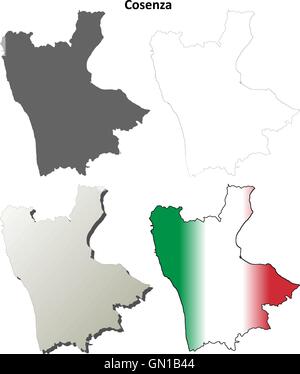 Cosenza blank dettagliata mappa di contorno impostato Illustrazione Vettoriale