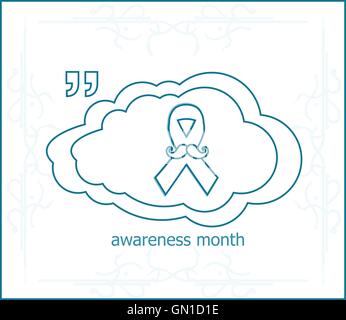 Il cancro della prostata ribbon consapevolezza su fondo azzurro. nastro con i baffi. Graves malattia. Illustrazione Vettoriale Illustrazione Vettoriale