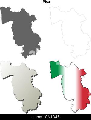 Pisa blank dettagliata mappa di contorno impostato Illustrazione Vettoriale