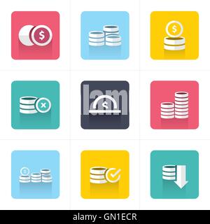 Icone di piana monete set di icone Illustrazione Vettoriale