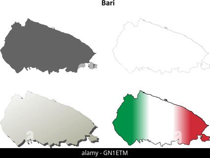 Bari blank dettagliata mappa di contorno impostato Illustrazione Vettoriale