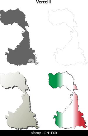 Vercelli blank dettagliata mappa di contorno impostato Illustrazione Vettoriale