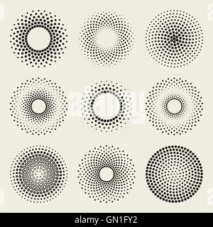 Vettore gradiente radiale Sunburst Halftone Cerchio puntinismo gli elementi di design Illustrazione Vettoriale