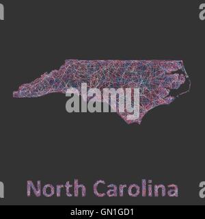 North Carolina line art mappa Illustrazione Vettoriale