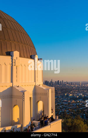 Los Angeles, California, Stati Uniti d'America skyline del centro visti da Osservatorio Griffith. Foto Stock