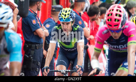 Oviedo, Spagna. 28 Agosto, 2016. Dani Moreno (Team Movistar) finisce la nona tappa della corsa di ciclismo de 'La Vuelta a España " (Tour di Spagna) tra a Cistierna e la salita del Naranco il 28 agosto 2016 a Oviedo, Spagna. Credito: David Gato/Alamy Live News Foto Stock