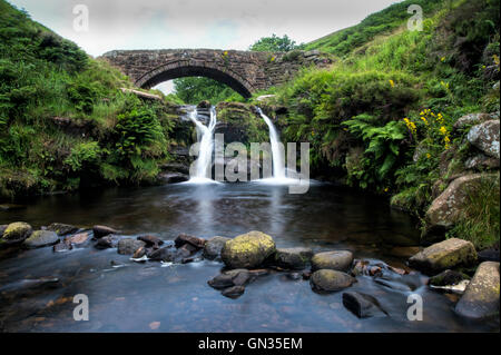 Cascata a tre Shires Testa e gerle Piscina Peak District Foto Stock