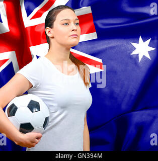 Orgogliosa donna appassionato di calcio dell'Australia Foto Stock