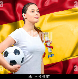 Orgogliosa donna tifoso della Spagna Foto Stock