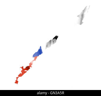 Mappa di Cile con sventola bandiera isolato su bianco Foto Stock