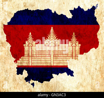 Carta Vintage Mappa di Cambogia Foto Stock
