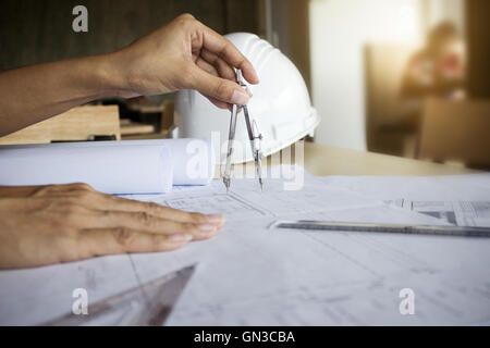 Architetto, architettura, Cianografia,ingegnere,costruzione,creative,idea, interni,workspace, scrittura,l'ingegneria,progetto Foto Stock