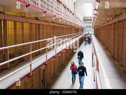 Celle di prigione, Isola di Alcatraz, roccia, San Francisco, California, Stati Uniti d'America. Isola di Alcatraz si trova nel Foto Stock