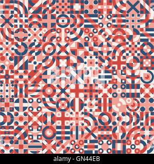 Vector Seamless Rosso Blu Bianco overlay a colori irregolari blocchi geometrici Pattern Illustrazione Vettoriale