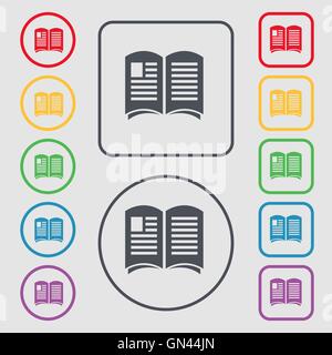 Icona di giornale segno. simbolo sul Round e i pulsanti quadrati con il telaio. Vettore Illustrazione Vettoriale