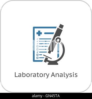 Analisi di laboratorio e la relativa icona. Design piatto. Illustrazione Vettoriale