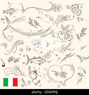 Cibo sano e schizzi per menu design Illustrazione Vettoriale