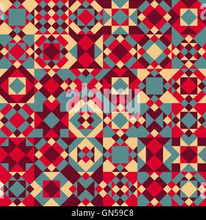 Vector Seamless Blu Rosso overlay a colori irregolari blocchi geometrici Pattern Quilt Illustrazione Vettoriale