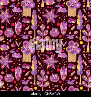 Natura baby doodle pattern Illustrazione Vettoriale