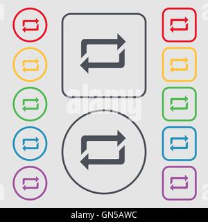 Icona di ripetizione segno. simbolo sul Round e i pulsanti quadrati con il telaio. Vettore Illustrazione Vettoriale