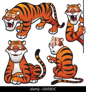 Illustrazione Vettoriale di Cartoon Tiger Set di caratteri Illustrazione Vettoriale