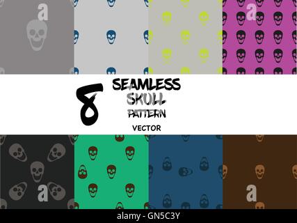 Set di cranio seamless pattern. Illustrazione Vettoriale