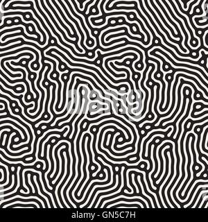 Vector Seamless in bianco e nero arrotondato organica accozzaglia linee motivo a labirinto Illustrazione Vettoriale